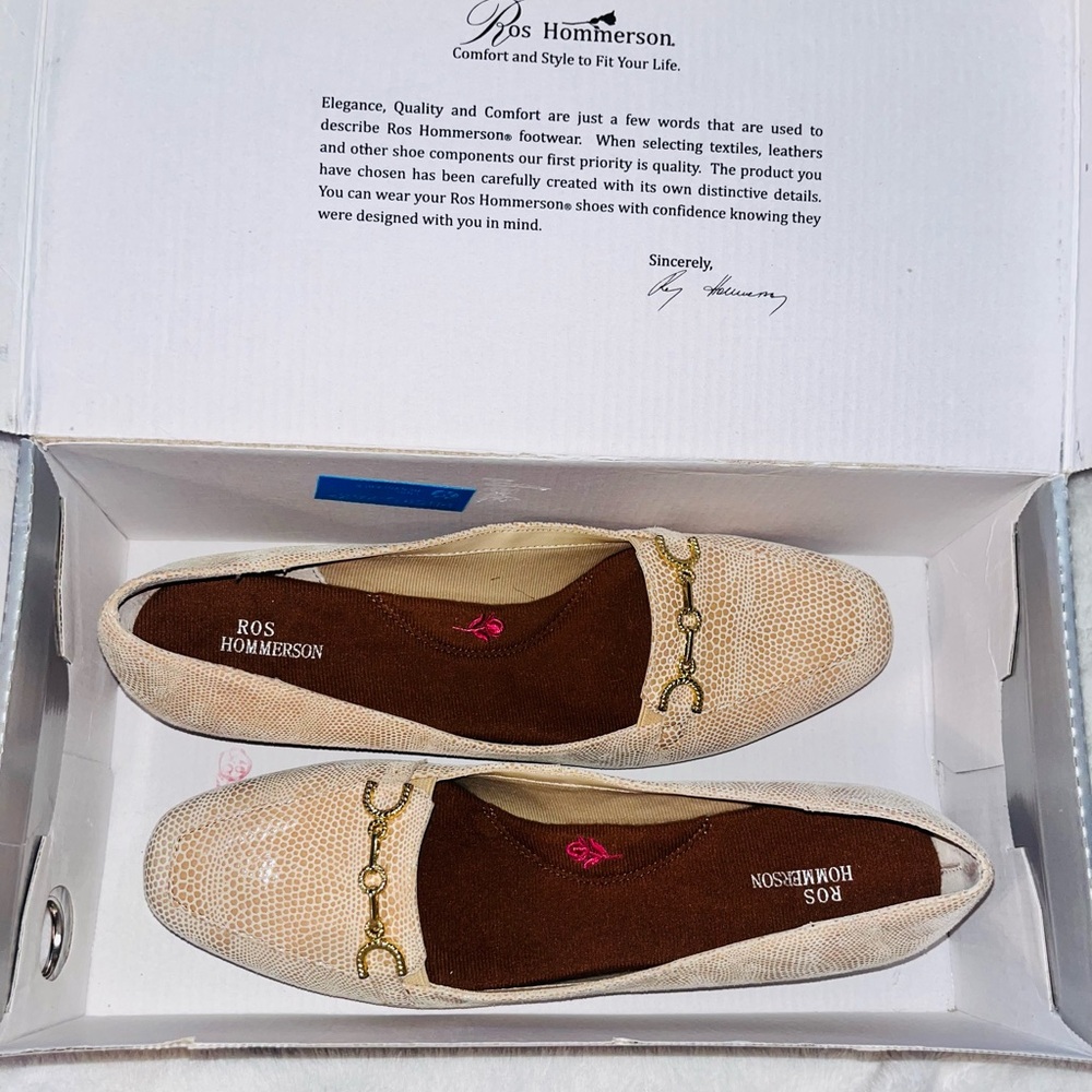 Ros Hommerson Taylor Nude Lizard Print Loafers NEW - Picture 9 of 12